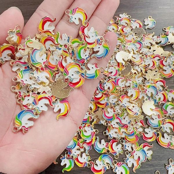 Pendentif Colliers 20pcs mignon émail coloré licorne charme pour bracelet boucles d'oreilles collier accessoires faits à la main ornement cadeau en gros