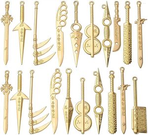 Pendentif Colliers 20pcs plaqué or épées mixtes couteau signet charmes alliage longs pendentifs pour bijoux de bricolage faisant des fournitures d'artisanat