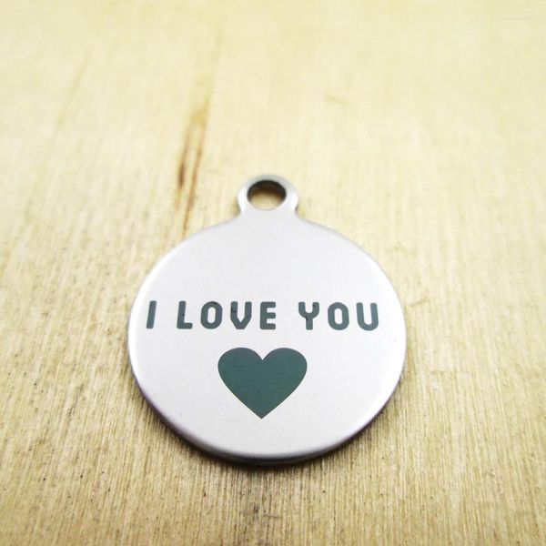 Colliers de pendentif 20pcs / lot-i Love You Heart Charms Laser Gravés Pendants DIY personnalisés