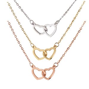 Pendentif Colliers 20pcs / lot Ins Deux Coeurs 18K Plaqué Or En Acier Inoxydable Chorker Pour Femmes Filles Amoureux Bijoux