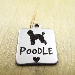 Colliers de pendentif 20pcs / lot-poodle Charmes en acier inoxydable - Pendants de bricolage personnalisés gravés au laser