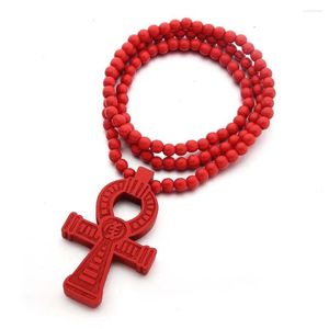 Hanger Kettingen 20 stks Vintage Hout Gegraveerd Egyptische Ankh Patroon Kralen Ketting Voor Vrouwen Mannen Homoseksueel Sieraden Minnaar Geschenken