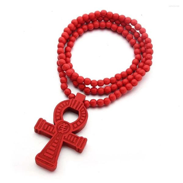 Pendentif Colliers 20 pcs Vintage Bois Gravé Égyptien Ankh Motif Perles Collier Pour Femmes Hommes Homosexuel Bijoux Amant Cadeaux