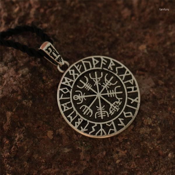 Collares pendientes 20 piezas al por mayor símbolo nórdico vikingo Vegvisir runa círculo amuleto hombres collar grande vikingo brújula piedra en Tribal