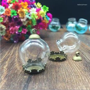 Pendentif Colliers 20set / lot 20 15mm Globe Verre Antique Bronze Couronne Base Cap Flacon Bouteille Orb Couverture Dôme Collier