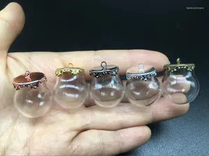 Collares colgantes 20sets 20 15 mm Terrario en miniatura Burbuja de vidrio Metal Corona Base Bandeja Collar de joyería Lanugo Vial DIY Botellas de deseos