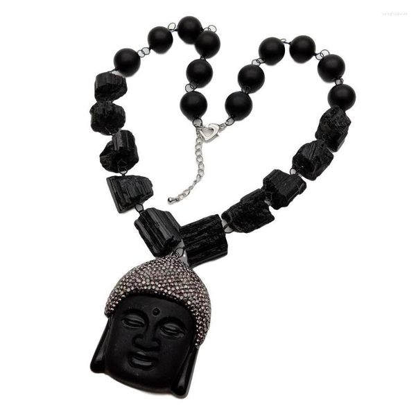 Collares con colgante de 21 pulgadas, turmalina negra Natural, collar en bruto, Gargantilla de estilo religioso de Buda de ónix mate para joyería de mujer