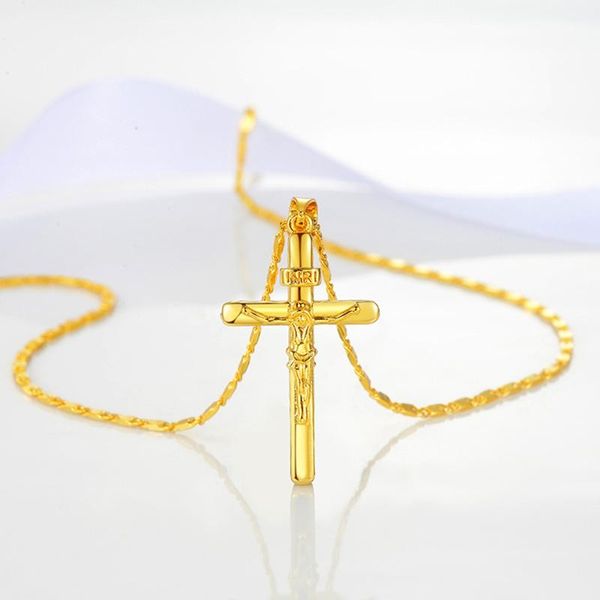 Pendentif Colliers 24K Or Couleur Collier Croix Pour Femmes/Hommes Couple Bijoux Cadeau VintagePendant