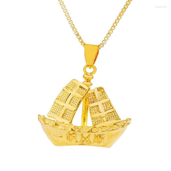 Pendentif Colliers 24K Or Dubai Bateau Forme Bijoux Collier 45 cm Chandail Chaîne Pour Femmes Mère Filles Cadeau De Mariage De Mariée