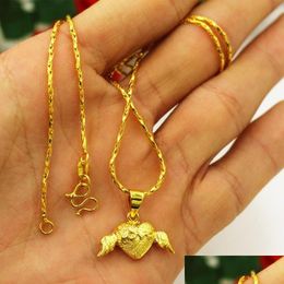 Collares colgantes 24k oro lleno encantador ángel corazón para mujeres collar de color puro joyería gota entrega colgantes dh6be