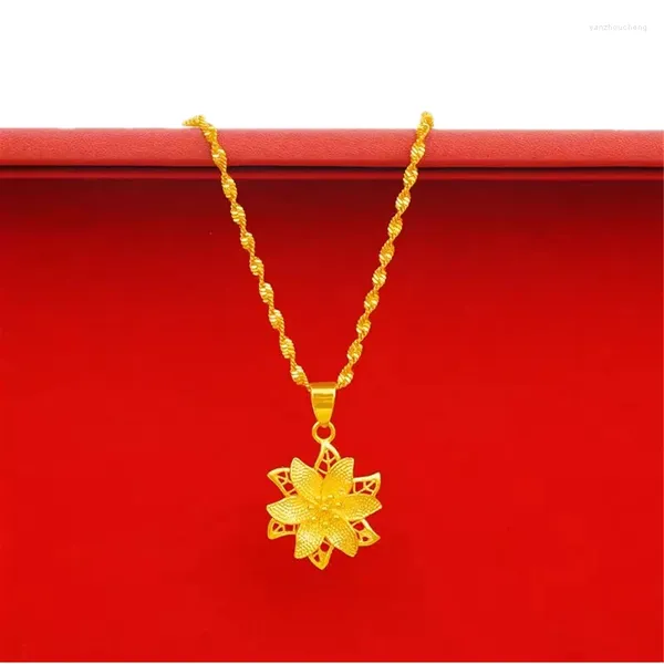 Collares colgantes 24k chapado en oro collar de flores de lirio de cobre para mujeresflor onda de agua cadena gargantilla boda joyería nupcial regalos de fiesta