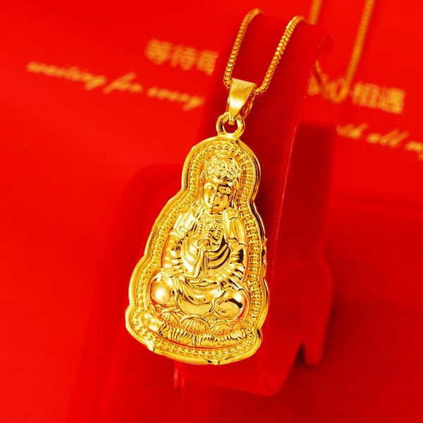 Pendentif Colliers Plaqué Or 24K Pour Femmes Hommes Bouddhisme Chinois Chanceux Fugure Anniversaire Déclaration Bijoux Cadeau