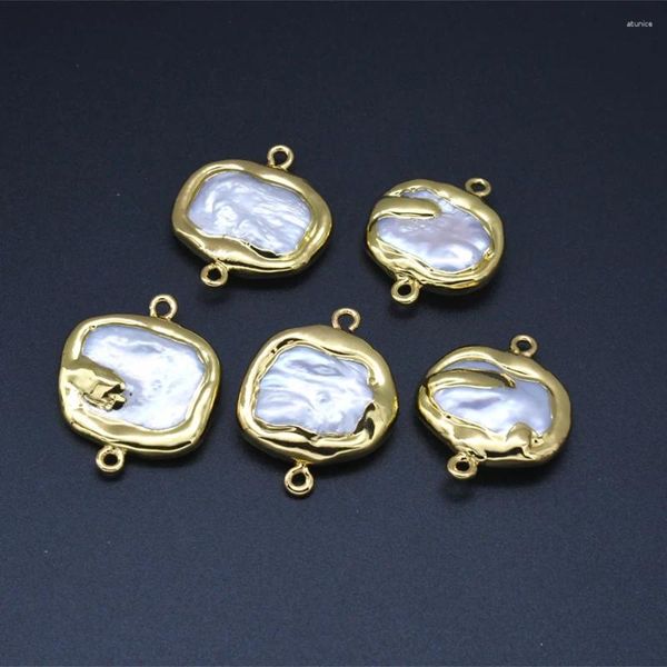 Collares colgantes Chapado en oro de 24 quilates Perla natural de agua dulce Forma rectangular Conectores de doble círculo para la fabricación de collares
