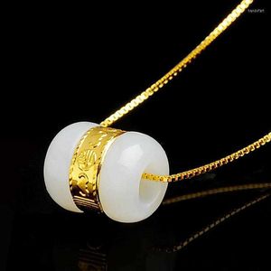 Colliers de pendentif 24K Gold Set Jade et Hetian Transfer Pearl Road PassePartout avec 999gold perle Pack Certificat