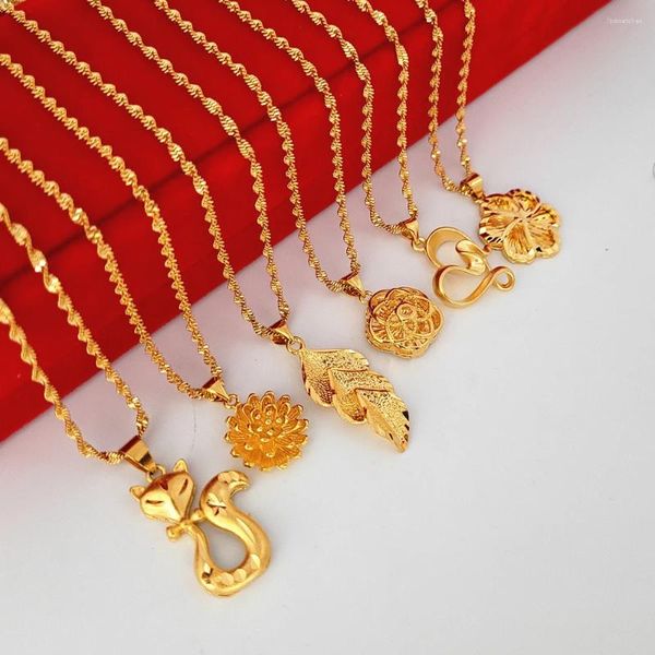 Collares colgantes 24k oro amarillo plateado encanto para las mujeres gota de agua corazón collar de flores collier gargantilla femme joyería de boda