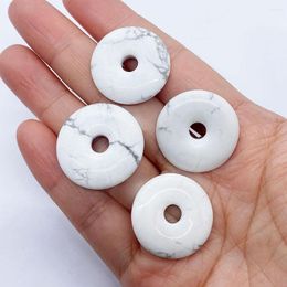 Pendentifs colliers 25mm Howlite WhiteTurquoise cercle beignet pendentifs charmes gros trou perles pour bijoux à bricoler soi-même faisant collier pierre creuse