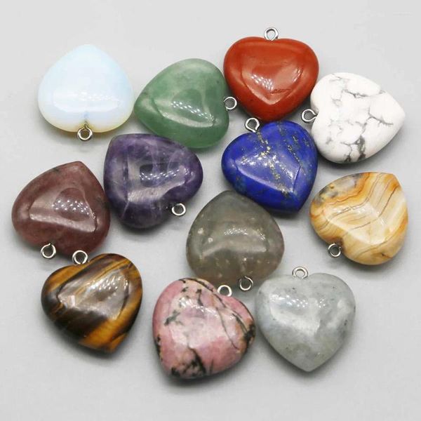 Collares colgantes 25 mm piedra semipreciosa natural amatista multicolor corazón collar llavero accesorios encantos joyería al por mayor 10 unids