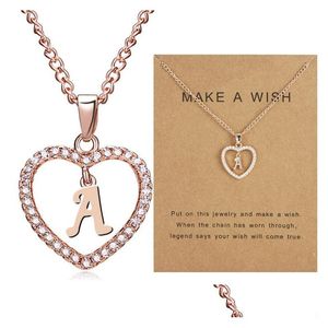 Colliers de pendentif 26 lettre initiale avec carte de souhait de souhait en cristal en forme de coeur chaîne alphabet pour femmes bijoux de mode cadeau dhnpw
