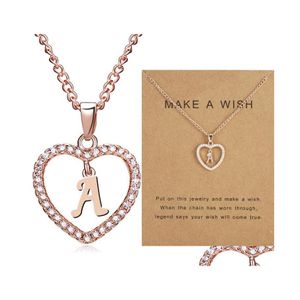 Pendentif Colliers 26 Lettre Initiale Avec Faire Une Carte De Vœux Cristal Strass Coeur Forme Alphabet Chaîne Pour Les Femmes Bijoux De Mode Gi Otksn