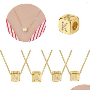 Collares pendientes 26 Iniciales de la A a la Z Nombre de la letra Charm Cz Zircon Cubo geométrico Collar para mujer Cadena Lucky Jewelry Gift Drop Del Dhdkc