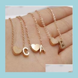 Hangende kettingen 26 Intial Letter Alfabet hart hanger ketting voor vrouwen goud sier kleur az roestvrijstalen keten sieraden cadeau d dh24y