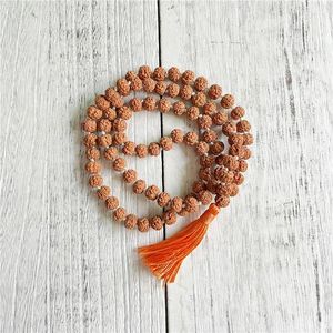 Hanger Kettingen 28 inch Rudraksha Kralen Ketting Bodhi Armband Shiva Tranen Korte Kwastje Handgeknoopte Gebed Mala