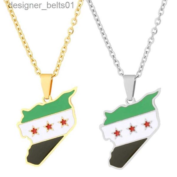 Pendentif colliers 28TF unisexe syrie pays M drapeau pendentif collier or argent couleur chaîne collier ras du cou bijoux fête de noël ornement L231215