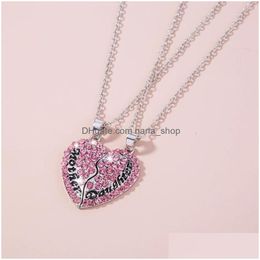 Pendentif Colliers 2Pc Mode Coeur Brisé Femmes Hommes Hip Hop Bijoux Siercolor Cuivre Chaîne Rose Strass Déclaration Collier Drop Dhck1