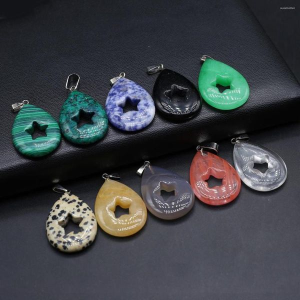 Pendentif Colliers 2pc pendentifs en pierre naturelle goutte d'eau jaune Jade Turquoise pour la fabrication de bijoux à la mode bricolage femmes collier boucle d'oreille artisanat