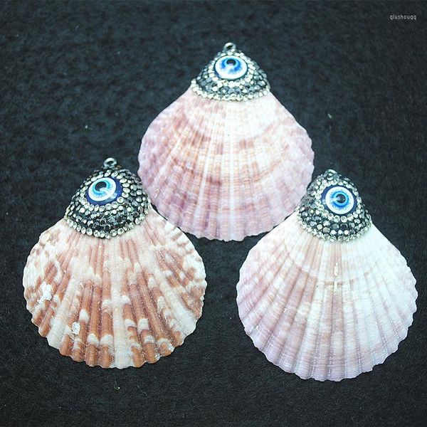 Collares pendientes, colgantes de concha de 2 piezas con diamantes de imitación de ojo de resina para mujeres encantadoras que hacen tiendas de playa de mar que venden artículos de recuerdo 50mm