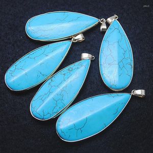 Hangende kettingen 2pc vrouwen blauw turquoise stenen oorrang tranengrootte 55x25 mm met metalen zilveren kleur dames ketting sieraden maken