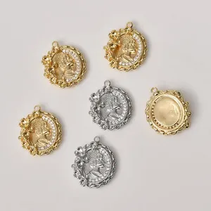 Pendentif Colliers 2pcs 15 18mm plaqué or ovale beauté design collier avec des charmes de zircon pour la fabrication de bijoux bricolage accessoires en laiton