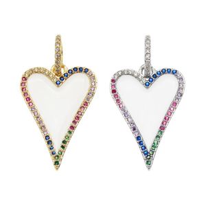 Pendentif Colliers 2pcs 24K Or Couleur Laiton Été Femme Zircon Émail Blanc Coeur Forme Charmes Pendentifs Boucles D'oreilles Diy Bijoux RésultatsPendan