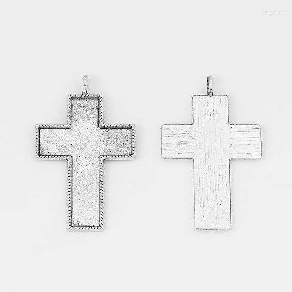 Pendentif Colliers 2PCS 70x50mm Blanc Cabochon Réglages Antique Bronze Grande Croix Forme Chrétienne Catholique Église Charme Artisanat