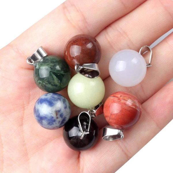 Pendentif Colliers 2pcs Charms Pierre Naturelle Opale Rose Quartz Cristal Malachite Oeil de Tigre Agate Boule Forme Pendentifs pour la fabrication de bijoux