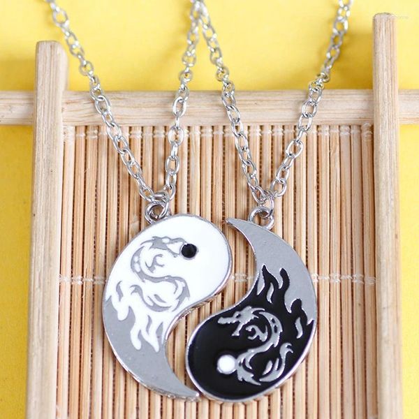 Collares colgantes 2 unids clásico dragón tai chi pareja para mujeres hombres amantes amigos moda yin yang collar joyería de moda