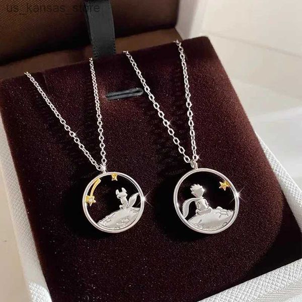 Colliers de pendentif 2pcs Collier de couple Prince Little Fox Pendant Titanium Steel Collier de chaîne glose