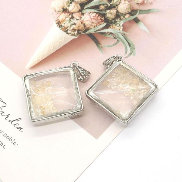 Pendentif Colliers 2pcs Exquis Diagonal Carré Verre Gravier Mode Pierre Naturelle Charme Dames DIY Bijoux Faits À La Main Accessoires