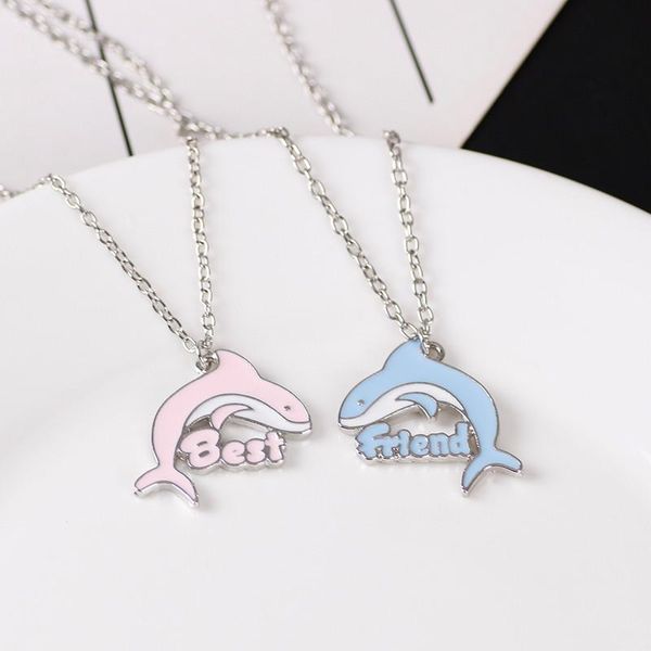 Pendentif Colliers 2 Pcs Mode Ami Couple Collier Mignon Dessin Animé Dauphin Tour De Cou Femmes Hommes Cadeau Bff Amitié Bijoux En GrosPendentif