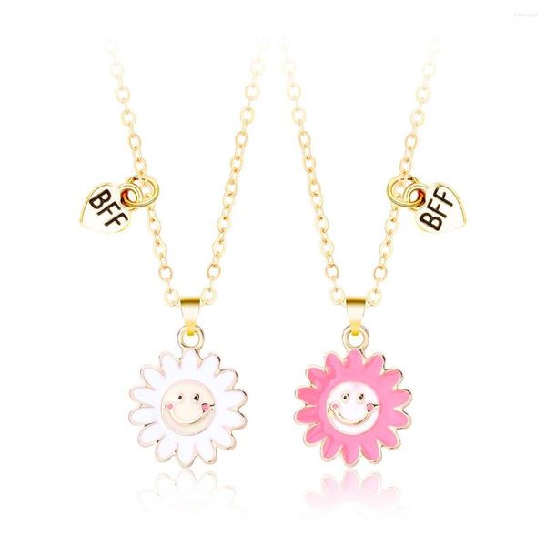 Pendentif Colliers 2PCS Amis BFF Collier Tournesol Sourire Motif Émail Pour Couple