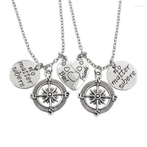 Hangende kettingen 2pcs vrienden ketting vrouwen vintage liefde hart, ongeacht waar kompas hangers langeafstand vriendschap sieraden