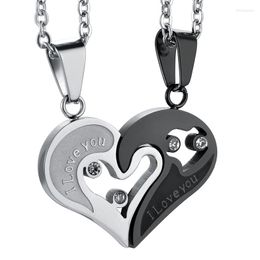 Pendentif Colliers 2pcs Coeur-forme "Je T'aime" En Acier Inoxydable Couple Amoureux Demi Coeur Collier Puzzle Collier (Une Paire)