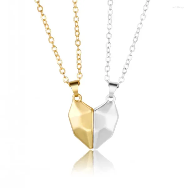 Collares colgantes 2 piezas pareja magnética de piedra corazón para mujeres amantes de los hombres atractivos amantes del collar de clavículas regalos de San Valentín