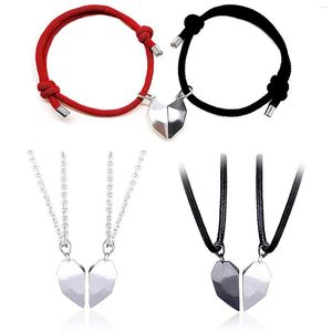 Hanger kettingen 2 stks hart wensende steen magnetisch paar armbanden vrouwelijke mannen liefhebbers magneet armband ketting sieraden set