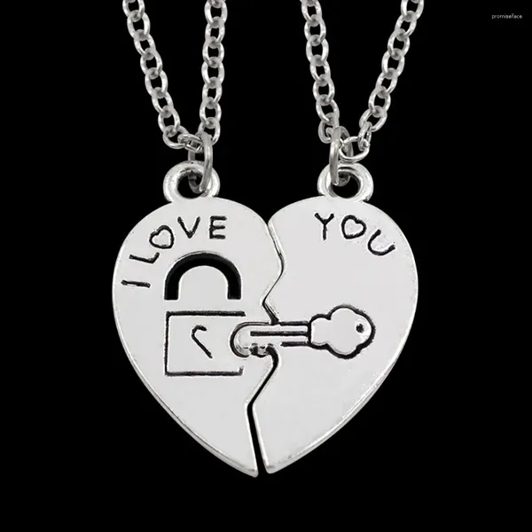 Pendentif Colliers 2pcs Je t'aime Coeur Couple Collier Détachable Demi-Pendentifs pour Femmes Hommes Couples Saint Valentin