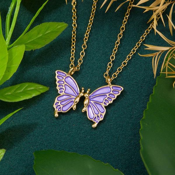 Pendentif Colliers 2 Pcs Coréen Exquis Papillon Collier Pour Amoureux Amis Mode Violet Animal Accessoires Fête Fille Bijoux GiftPenda