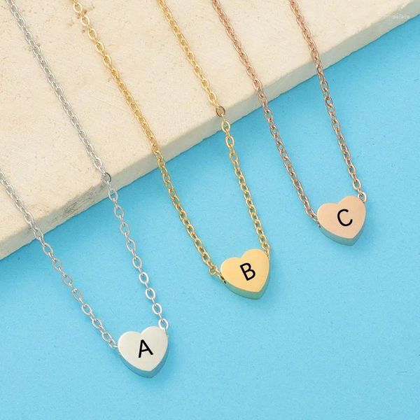 Pendentif Colliers 2pcs / lot coeur d'amour petit trou perle lettre charmes miroir poli en acier inoxydable pour femmes hommes bijoux amoureux cadeau