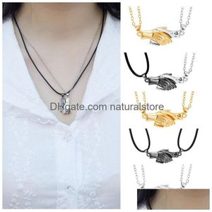 Pendant Necklaces 2 pièces/lot main magnétique dans pendentif collier correspondant colliers bijoux pour Couple amitié saint valentin goutte charcuterie Dhjl2