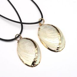 Pendentif Colliers 2pcs Lot Naturel Nacre Coquille Ovale Conque avec chaîne de corde en cuir pour femmes hommes bijoux accessoires