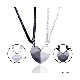 Hangende kettingen 2 stks magnetisch paar liefhebbers hartafstand gefacetteerde charme ketting vrouwen valentijnsdag vriendschap cadeau c3 drop del dhnsq